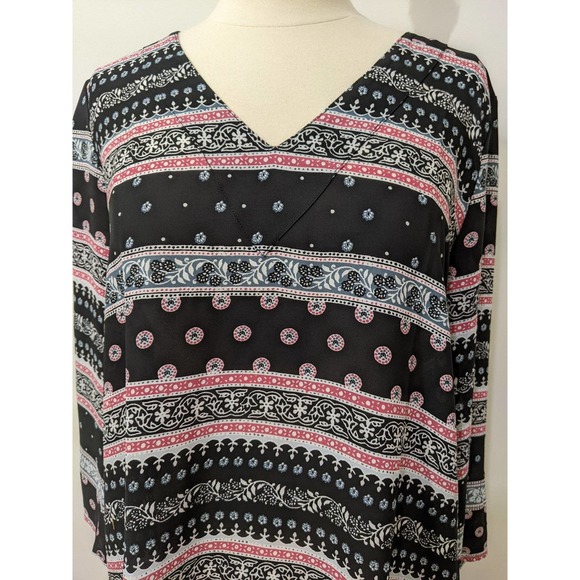 S SMALL New Ann taylor LOFT blouse Tunic Top floral flower multi red blue black - Picture 3 of 9